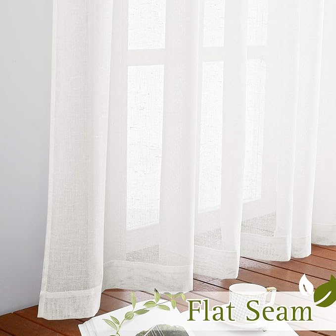 NICETOWN Semi Sheer Linen Curtains Flax Textured for Living Room, Grommet Vertical Drapes Natural Privacy Sheer Panels with Light Filter for Villa/Cottage, W52 x L84, Ivory, 1 Pair