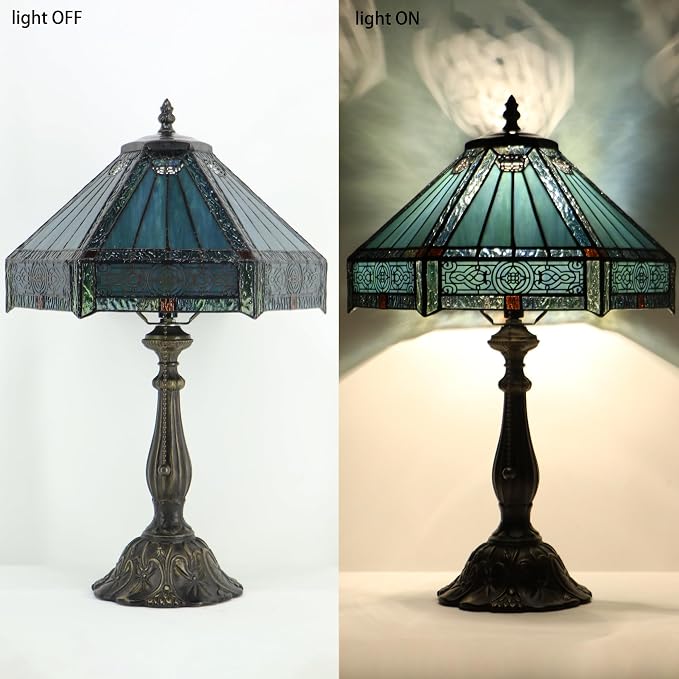 Tiffany Lamp Stained Glass Table Lamp Bedside Reading Light W12H19 Inches (Mission Style)