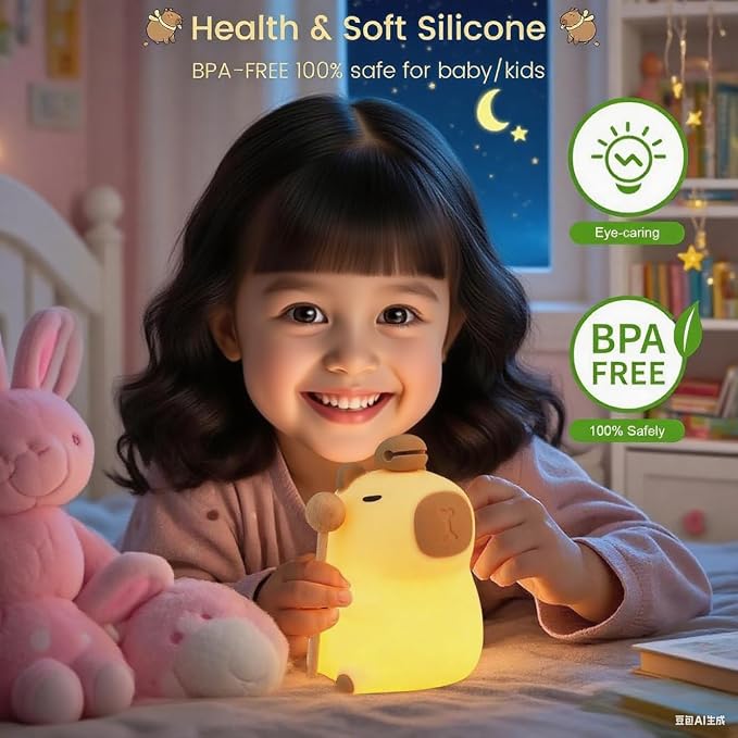 Capibara Night Light for Adults, Silicone Dimmable Animal Nightlight with 7 Colors,Rechargeable Bedside Touch Lamp for Room Decor