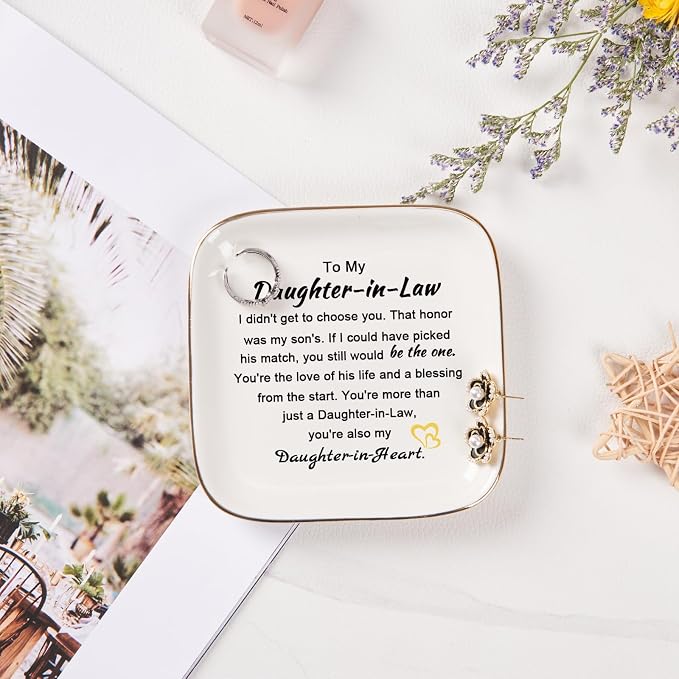 Piudee Daughter in Law Gifts from Mother in Law - Jewelry Dish Ring Trinket Dish for Daughter in Law Birthday Valentines Mother's Day Christmas Wedding Gift for Daughter in Law