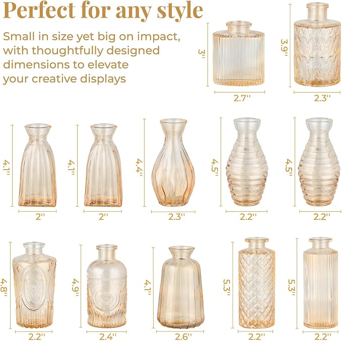 BEAHOT Bud Vase in Bulk - Flower Vases for Wedding Decorations, Glass Vase for Table Decorations, Small Vase for Home, Mother's Day, Centerpieces, Party, Office (32pack,Gpld)