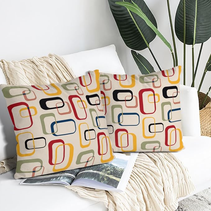 Mid Century Modern Throw Pillow Covers Set of 2, Retro Decorative Pillow Cases for Couch Sofa Living Room Bed Chair Decor 18"x18", Vintage Outdoor Cushion Cover