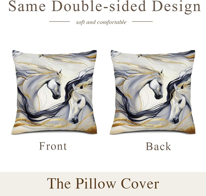 Abstract Horse Throw Pillows Cover 18"x18" Set of 2, Black Gold Pillow Cases for Sofa Couch Chair,Horse Living Room Couch Decor,Horse Stuff for House Lovers