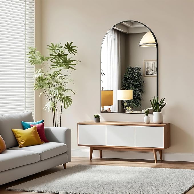 Arched Wall Mirror 30x20 Inch Black Bathroom Vanity Mirror with Metal Frame | Modern Arch Mirror for Bedroom, Living Room, Entryway, Wall Mounted Decorative Mirror