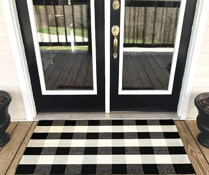 LEVINIS Buffalo Check Rug 43.3'' × 27.6‘’ Cotton Hand-Woven Outdoor Rugs for Porch Farmhouse Layered Door Mats Front Porch Décor