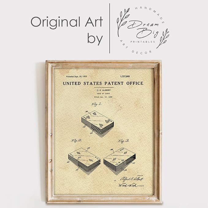 Playing Cards Patent Print Wall Art - Unframed - 8x10 | Set the Tone for Your Game Night with this Classic and Timeless Wall Décor | Modern Wall Art | Wall Art | Living Room Décor | Office Wall Décor