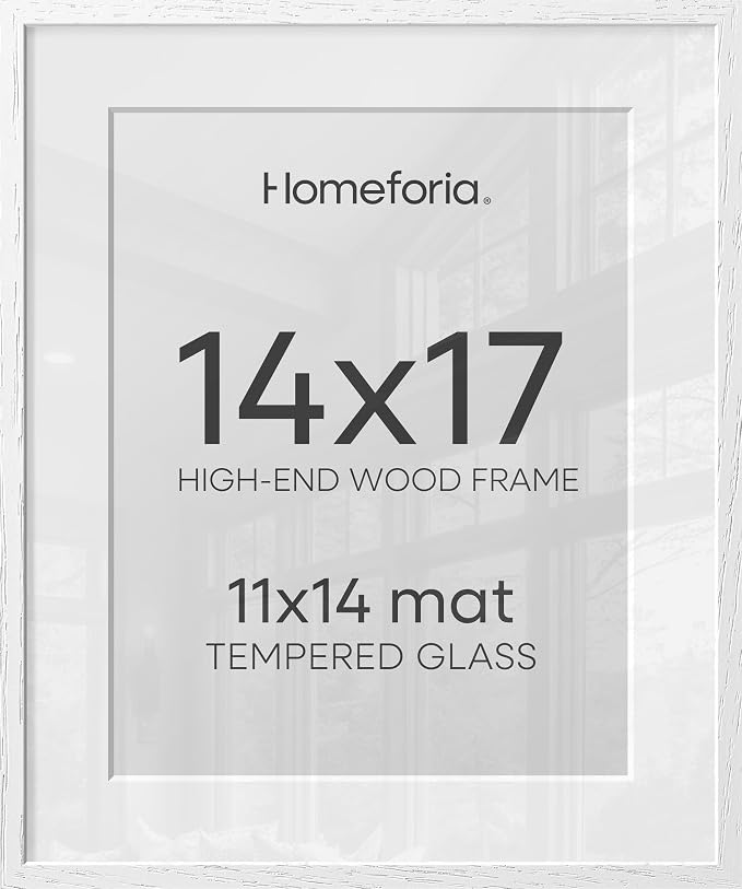 Homeforia 14x17 White Oak Picture Frame, High-End Wood, 11x14 Mat, Glass
