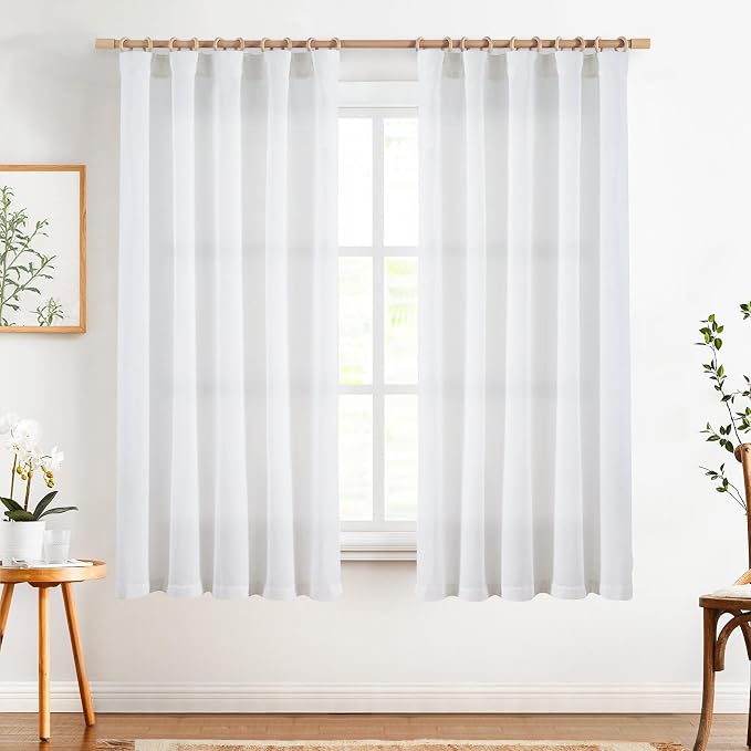 jinchan Soft Linen Curtains Set 2 Panels, Off White Curtains 72 Inch Length, Farmhouse Light Filtering Drapes for Living Room Bedroom, Sheer White Drapes Back Tab Top (W50 x L72, Off White)