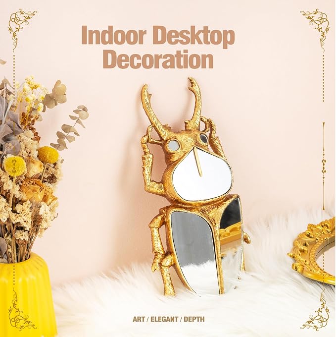 Decorative Bug Insects Animals Beetle Mirrors - Gold Resin and Glass Wall Decor, Perfect for Victorian and European Themed Homes