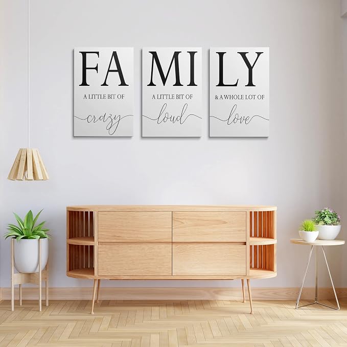 GUBIYU Home Family Wall Decor, Wall Art for Living Room Set of 3 Inspirational Canvas Prints Black and White Framed Canvas Art Paintings Wood Wall Decoration for Dining Room Bedroom Home Decor 16"x24"
