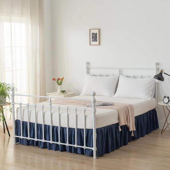 Dust Ruffle Bed Skirt, Queen Size Beds - 18 Inch Drop, Blue | Striped Boho Tufted, Split Corners, Easy Fit, Wrinkle & Fade Free, for Women, Men, Kids & Teens