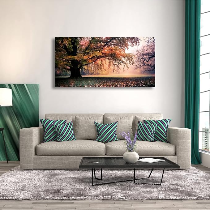 Tree of Life Wall Art Canvas Prints Natural Landscape Picture Home Decor Colorful Forest Paintings for Living Room Bedroom Bathroom Kitchen Decorations 20x40 Wooden Framed Artwork Easy Hanging