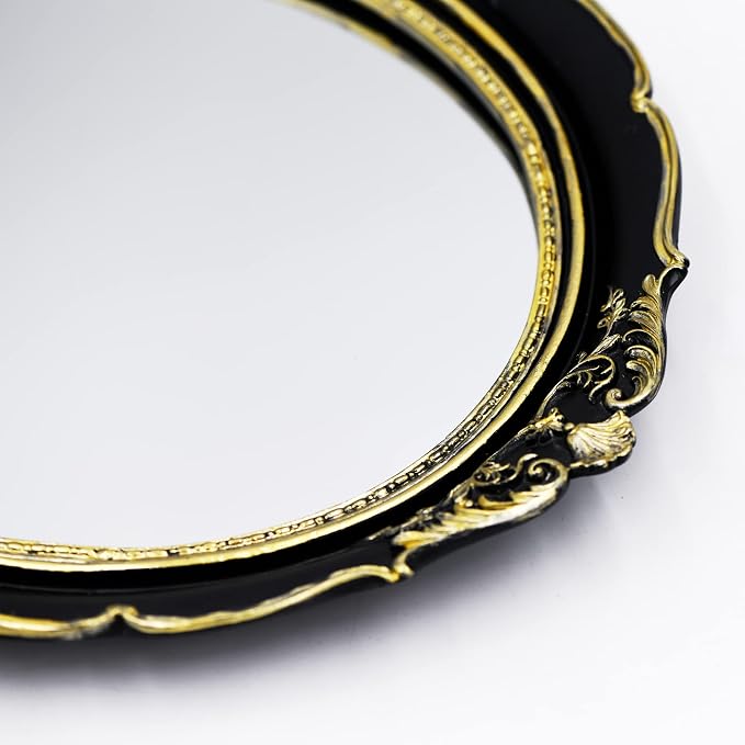 Funerom 12.8 x 14.3 inch Vintage Wall Mirror, Hanging Mirrors, Oval,Black | Decorative Mirror for Bedroom Living-Room Dresser Decor