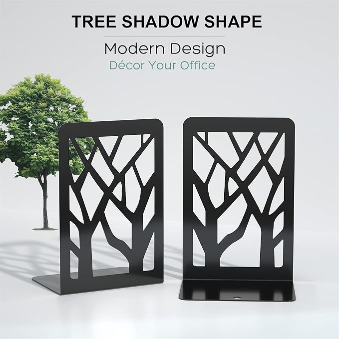 MaxGear Book Ends Tree Design Bookends for Shelves 7 x 4.7 x 3.5” 3 Pair | Metal Constructio,Heavy Duty,Non-Skid Pads,Scratch Resistant,Stable Support,Space Saving,6 Pieces,Bookcase Desktop Use