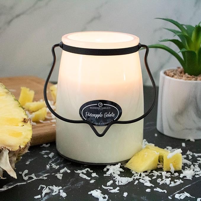 Milkhouse Pineapple Gelato Soy Candle, 22 oz Butter Jar, 120+ Hr Burn