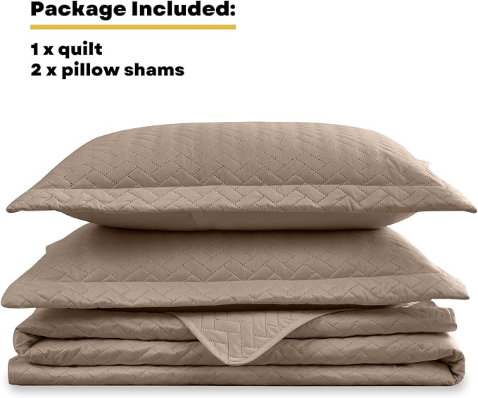 Maple&Stone Brown Quilt Set Queen Size, Lightweight Bedspread | Breathable Coverlet with Chevron Pattern, All-Season Dorm Bed Cover Set Bedding Decor 3 Piece