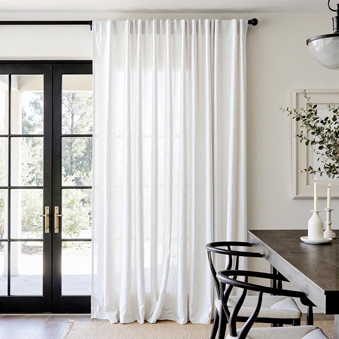 jinchan Linen Curtains Light Filtering Back Tab 100x96 Inch 1 Panel White | Semi Sheer Curtains 96 inch length for Bedroom Living Room, Modern Farmhouse Drapes with Rod Pocket, Natural Boho Curtains