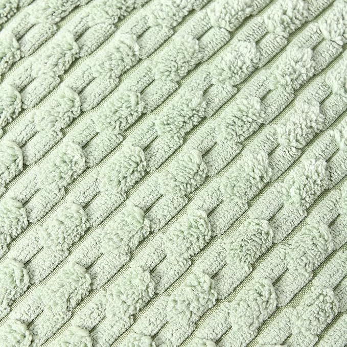 Fancy Homi Set of 2 Sage Green Lumbar Decorative Throw Pillow Covers 12x20 Inch with Pom-poms for Couch Bed Sofa, Modern Farmhouse Boho Home Decor, Soft Plush Corduroy Rectangle Cushion Case 30x50 cm