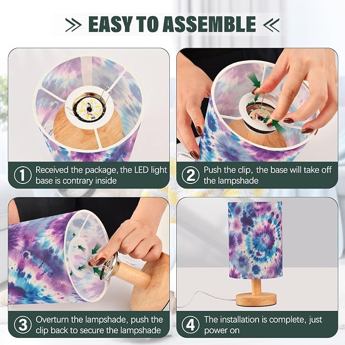 ALAZA Tie Dye Blue Watercolor Decor Bedside Table Lamp with USB Port for Bedroom Nightstand Office Desk LED Bulb Included