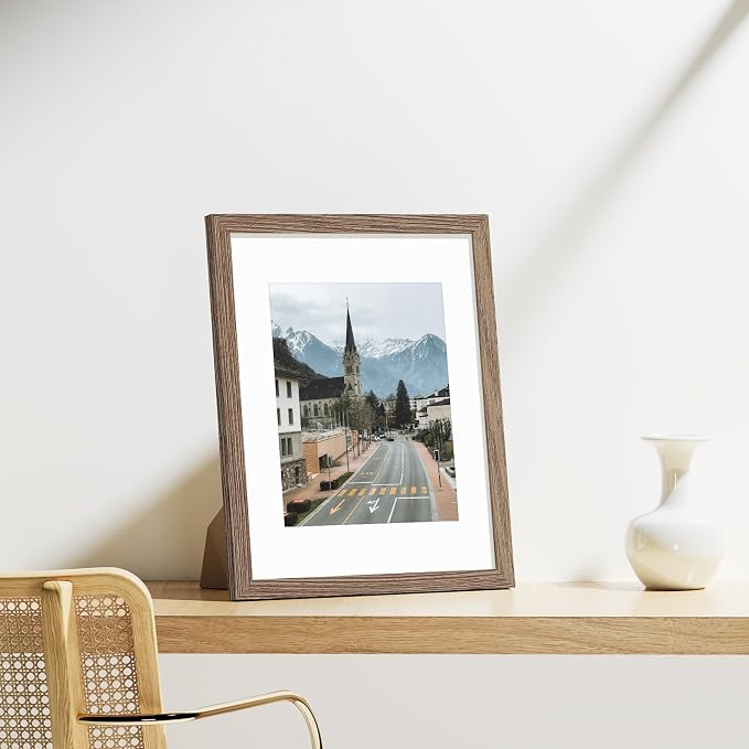 Vittanly 11x14 Picture Frames Set of 9 for Wall Mounting, Dark Oak | Display Pictures 8x10 with Mat or 11x14 without Mat, Engineered Wood with Shatter Resistant Plexiglass, Gallery Photo Frames