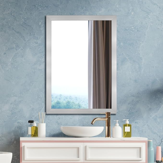 Bathroom Mirror for Over Sink 36x24 Inch Rectangular Wall Mirror, Nickel | Framed Wall Mounted Mirror, Hangs Horizontally or Vertically for Vanity, Entryway, Restroom