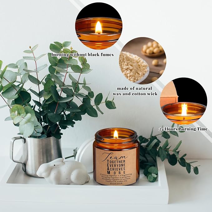 Fumete 10 Pcs Employee Appreciation Gifts Jars Scented Soy Candles 3.5 oz Inspirational Candles Team Thank You Gifts for Nurse Back to School Coworker Volunteers Teachers Group(Amber, Team)