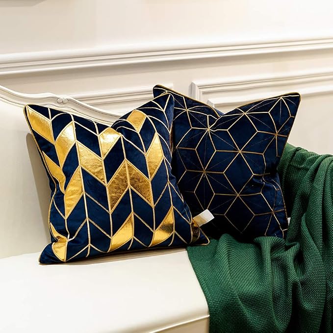 Avigers Throw Pillow Cover 20 x 20 Inch, Blue Gold, Velvet, Hidden Zipper
