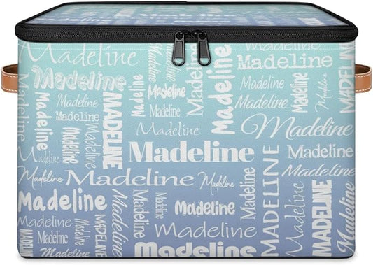 Custom Name Storage Basket, Personalized Keepsake Box, Green Blue