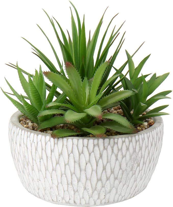 Briful Small Fake Plants Assorted Faux Succulents in Pots Realistic Succulents Plants Artificial with Cement Pots for Home Table Office Desk Bathroom Shelf Living Room Decor