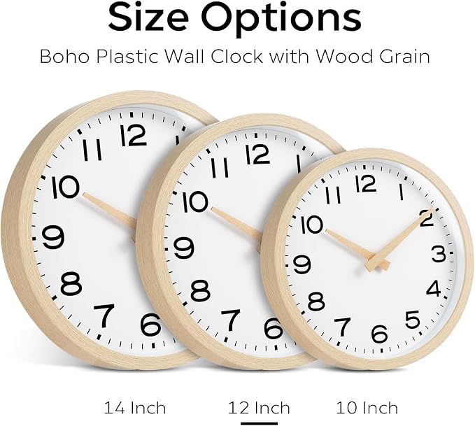 AKCISOT 12 Inch Wall Clock, Silent Battery Operated Analog Clock, Natural | Office | Kitchen | Living Room | Classroom | Easy-to-read Numbers