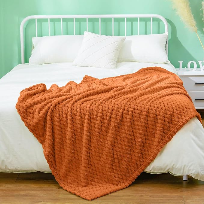 Excervent Hexagon Jacquard Throw Blanket for Kids, 40x50 Inch, Burnt Orange | Decorative Fuzzy Flannel Fleece Throw Blanket for Sofa, Super Soft Cozy Gifts for Kids & Pets, Suitable for All Seasons