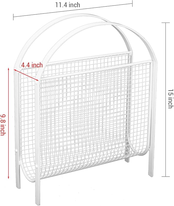 MyGift White Metal Mesh Magazine Rack, Mid Century Freestanding Holder | Sling-style storage keeps newspapers and reading materials contained while the open mesh design makes contents easy to see