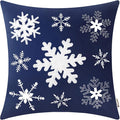 BRAWARM Christmas Pillow Cover 20 X 20 Inches, Navy Blue Snowflake Embroidered Pillow Cover, Soft Velvet Decorative Throw Pillow for Couch Bed Sofa Living Room Home