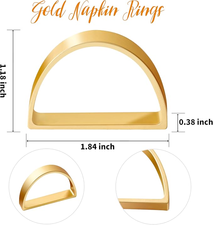 APTWOW Gold Napkin Rings Set of 12, Fall Thanksgiving Christmas Table Decor | Semicircle, Metal, Gold Napkin Holder Buckles, Fall Napkin Rings for Dinner Table Decor, Wedding, Banquet, Valentines Day