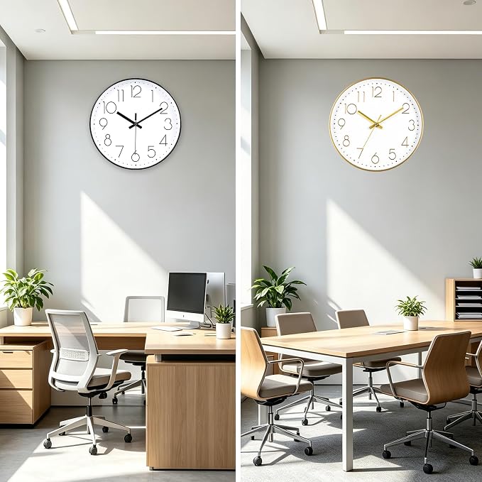 2 Pack Black&Gold Wall Clock 12 Inch Silent Wall Clocks Battery Operated | Home Office Kitchen School