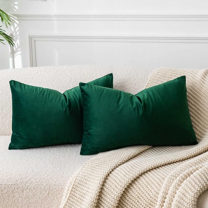JUSPURBET 14x24 Velvet Decorative Throw Pillow Covers Set of 2,Dark Green