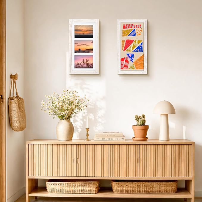Golden State Art Collage Frame 7x14 for 3 4x6 Photos Wood Distressed White
