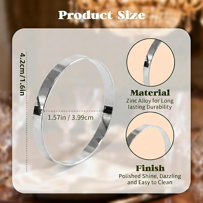 100 Pcs Silver Napkin Rings Bulk, Exquisite Round Napkin Ring Buckles, Suitable for Family Dinners, Weddings, Holiday Parties