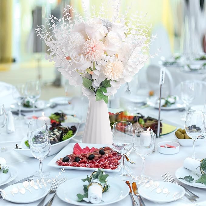 Canlierr 50 Pcs Faux Eucalyptus Stems Greenery Leaves Branch,White | Artificial Greenery for Wedding Centerpiece, Bouquet, Farmhouse Home Decor, Realistic Foliage, Vase Arrangements