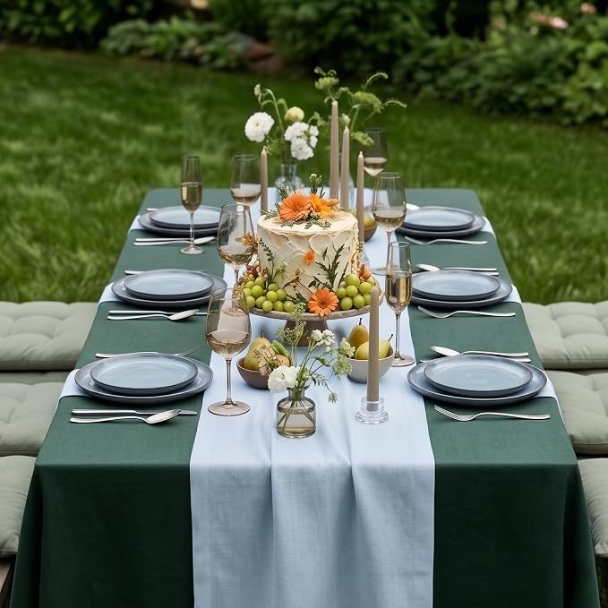 Solino Home 100% Pure Linen Table Runner Ice Water Woven, Fete 14 x 72 in | brings a tailored look to family meals and hosting, European flax fibres, effortlessly elegant, Ice Water, OEKO-TEX Certified