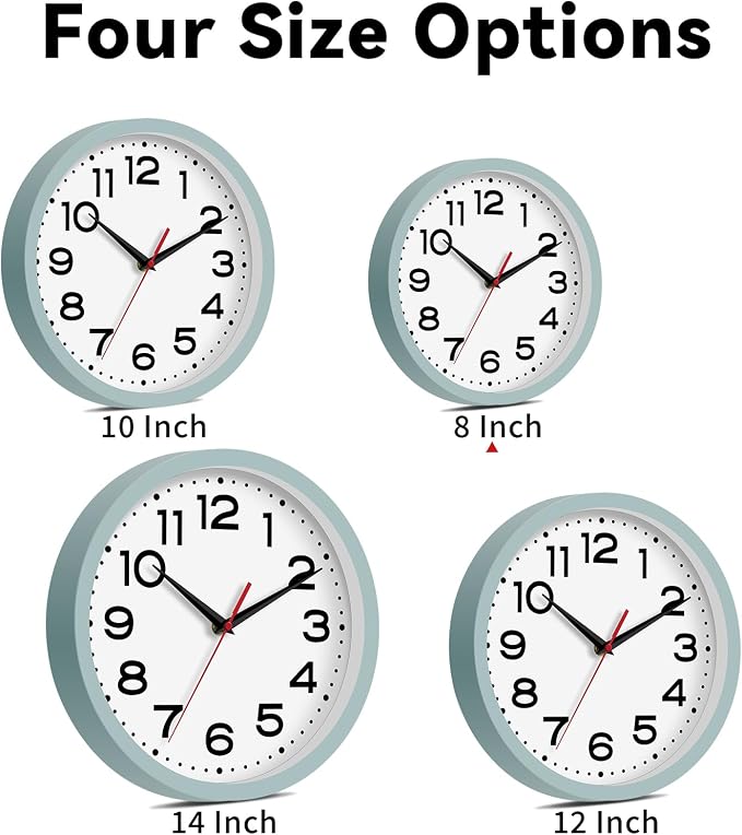 Roymnie 8 Inch Small Wall Clock, Battery Operated Silent Non Ticking | Blue Gray analog wall clock; bold numerals for easy reading; silent non-ticking; 1 AA battery (not included); for classroom