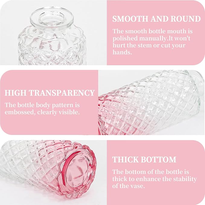 24PCS Mini Bud Vases As Wedding Centerpieces for Tables,Clear Bud Vases for Flowers,Small Flower Vases Suitable for Birthday Party,Anniversary,Wedding Reception,Baby Shower (Light Pink)