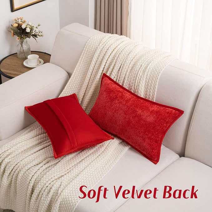 FUTEI Pack of 2 Chenille Soft Throw Pillow Covers 12x20 Inch, Red