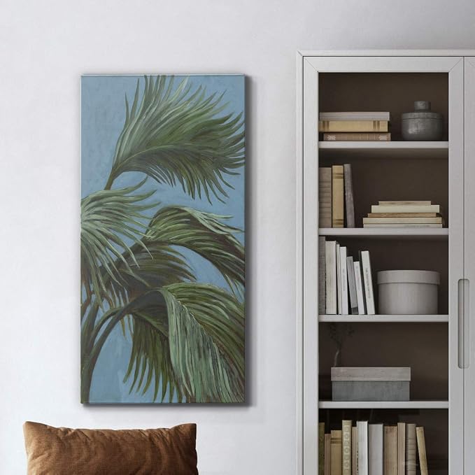 Renditions Gallery Canvas Nature Wall Art Modern Paintings & Prints Decor Green Waving Palms Romantic Glam Botanical Artwork Wall Hanging for Bedroom Office Kitchen - 12"x24" LT43