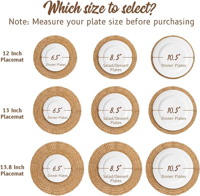 BAVIFY 13" Round Woven Placemats Set of 8, Plate Chargers for Dining Table | 13 Inch Place Mats Set of 8, Wicker Chargers for Dinner Plates, Boho Farmhouse Rustic Table Mats for Dining Table Decor