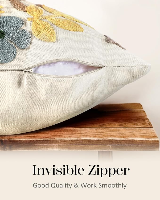 Embroidered Throw Pillow Cover - 18x18 Decorative Pillow Cover with Zipper Aesthetic Cute Design Boho Spring Summer Throw Pillowcase for Living Room Couch Sofa Bed, Butterfly Moon
