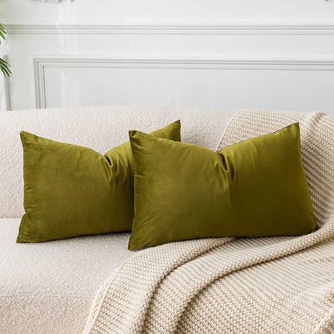 JUSPURBET 14x24 Velvet Decorative Throw Pillow Covers Set of 2,Olive Green