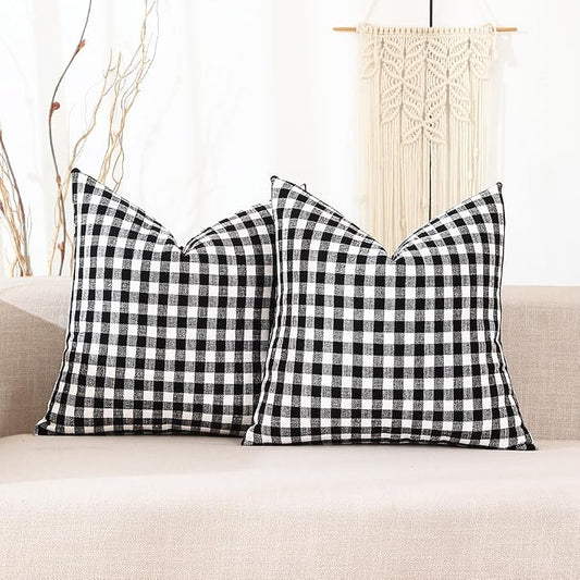 CARRIE HOME Black and White Buffalo Plaid Outdoor Pillow Covers 20x20 Set of 2, 20 x 20 Modern Farmhouse Decor Couch Pillows, Black White Winter Christmas Plaid Throw Pillows (No Pillow Inserts) | Set of 2 Black Pillow Covers 20 x 20, Vintage Farmhouse...
