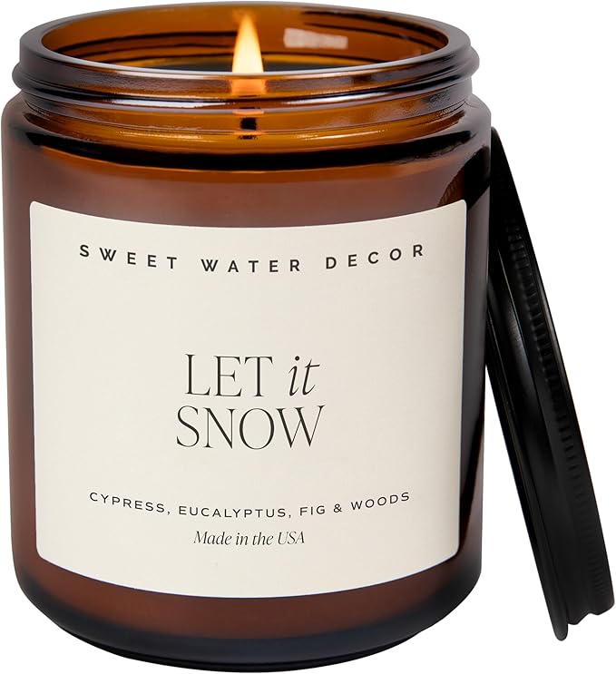 Sweet Water Decor Let it Snow Candle Christmas Decorations for Home 9oz Jar | Cypress, Eucalyptus, Fig & Woods Scented Soy Wax Candle, Non-Toxic, Winter Holiday Home Fragrance, 40+ Hour Burn Time