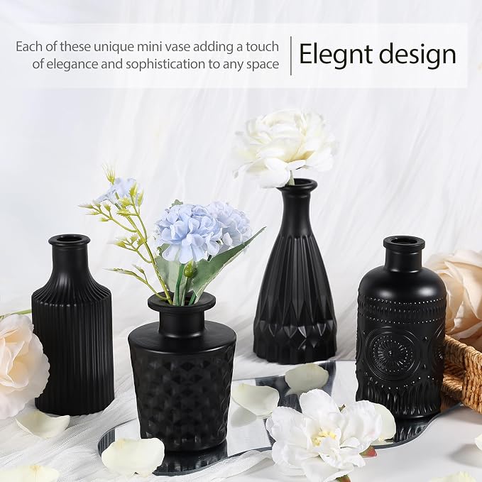 TBWIND 12 Pcs Black Glass Bud Vase Set, Small Vases for Flowers | Bud Vase for Centerpieces in Bulk, Mini Vintage Vase, For Rustic Wedding Decorations, Office and Home Table Flower Décor